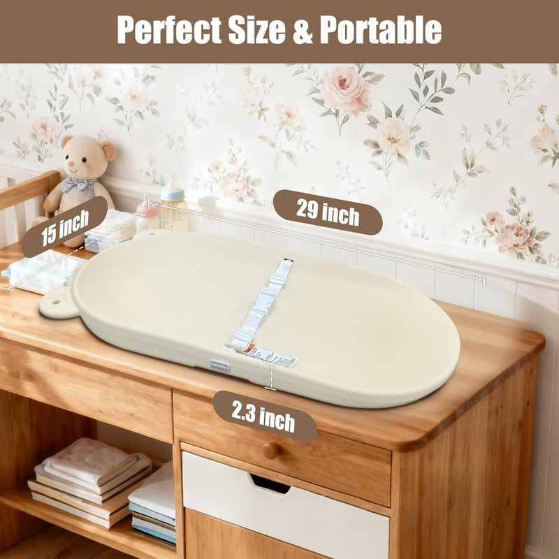 FLEUFAB Baby Changing Pad, EVA Waterproof Non-Slip Changing Table Pad with Adjustable Strap for Dresser Changing Table Nursery, Portable Diaper Changing Pad, Oat - Image 4